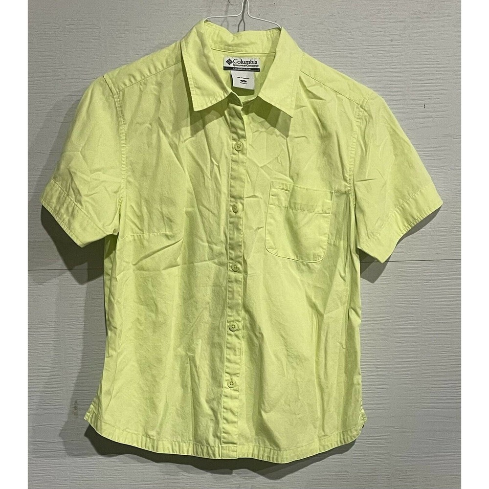 Columbia Button Down Top Shirt Womens Size M Bright Yellow Short Sleeve